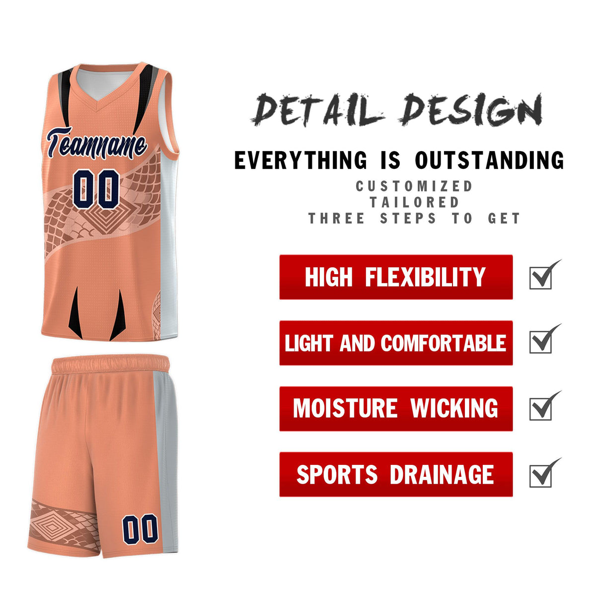 Custom Light Orange Silver Snake Scale Venomous Fang for Leagues Graffiti Pattern Basketball Suit Jersey
