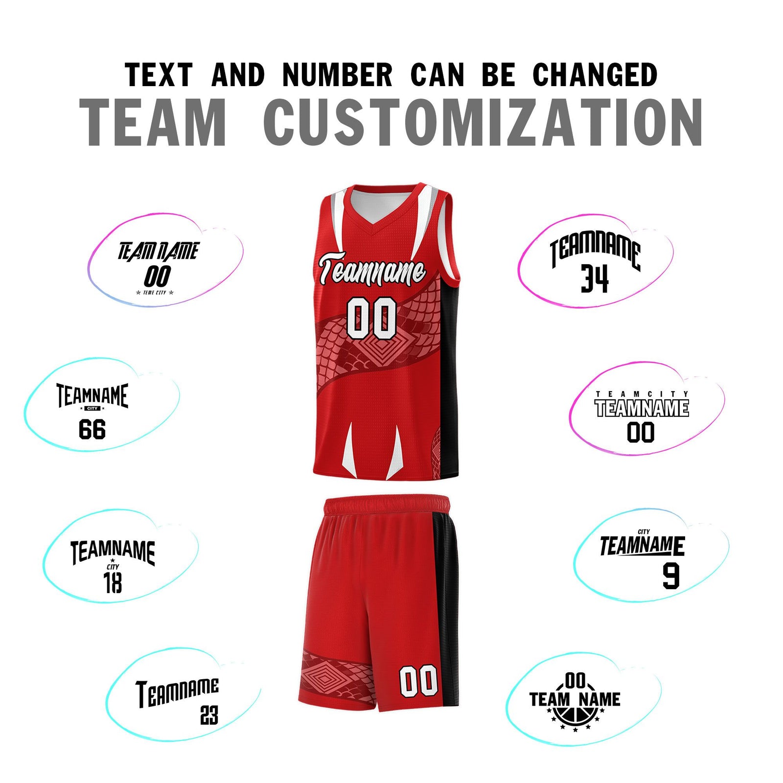 Custom Red Black Snake Scale Venomous Fang Drapable Graffiti Pattern Basketball Suit Jersey