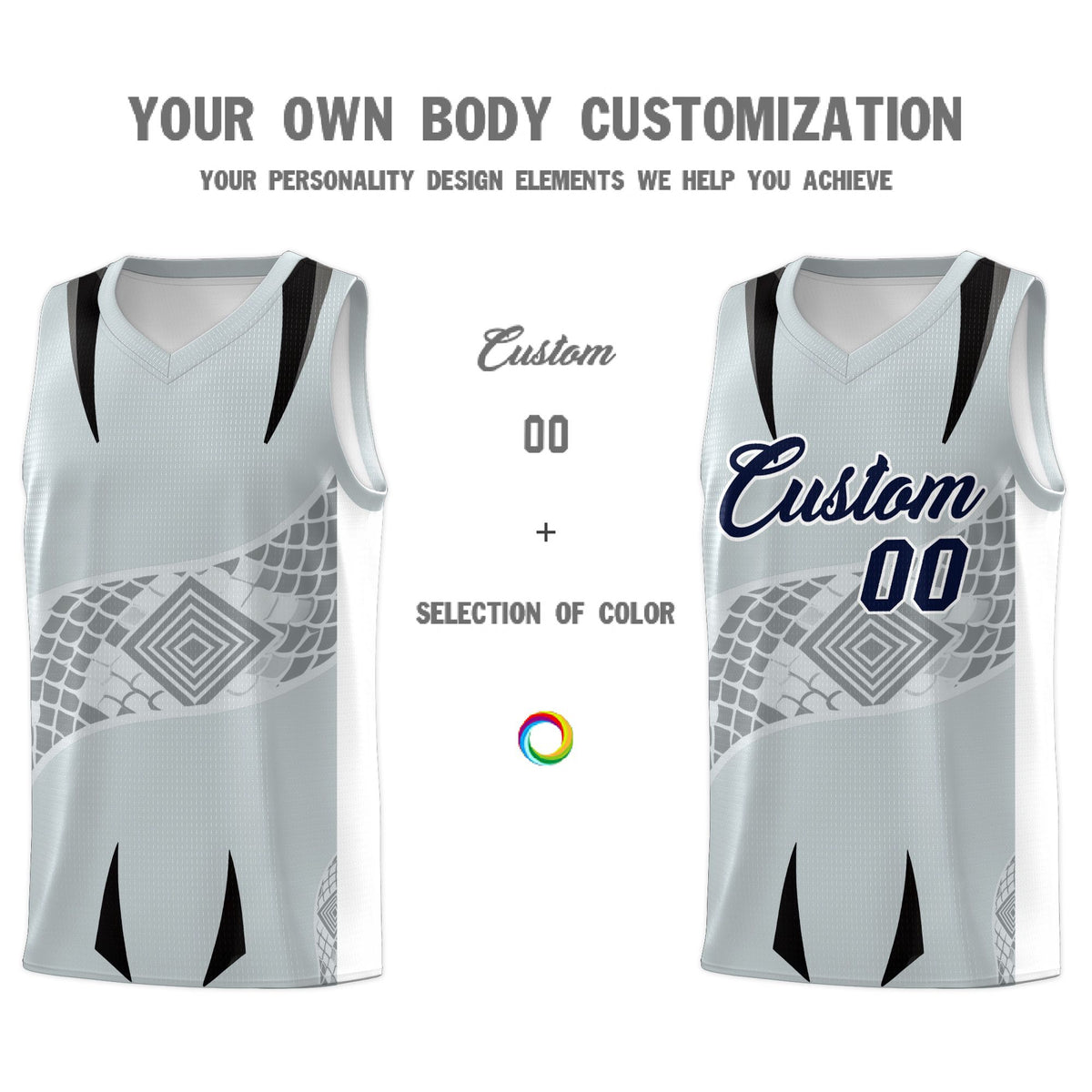 Custom Silver White Snake Scale Venomous Fang for Team Graffiti Pattern Basketball Suit Jersey