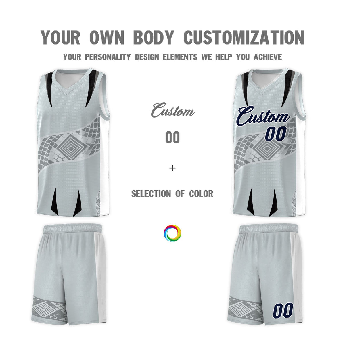 Custom Silver White Snake Scale Venomous Fang for Team Graffiti Pattern Basketball Suit Jersey