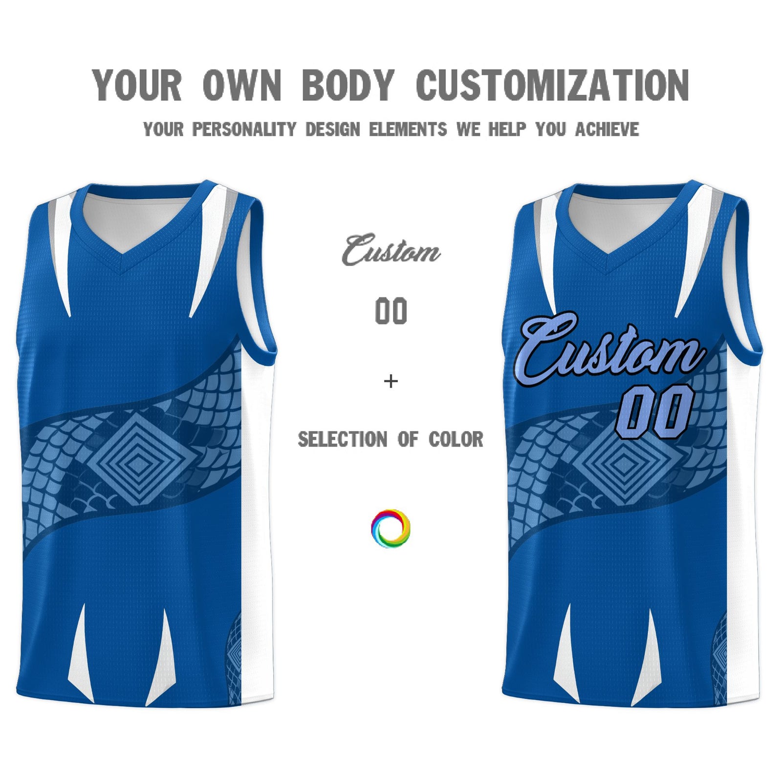 Custom Royal White Snake Scale Venomous Fang Breathable Graffiti Pattern Basketball Suit Jersey