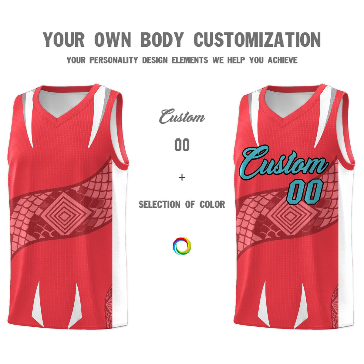 Custom Light Red White Snake Scale Venomous Fang Lightweight Graffiti Pattern Basketball Suit Jersey