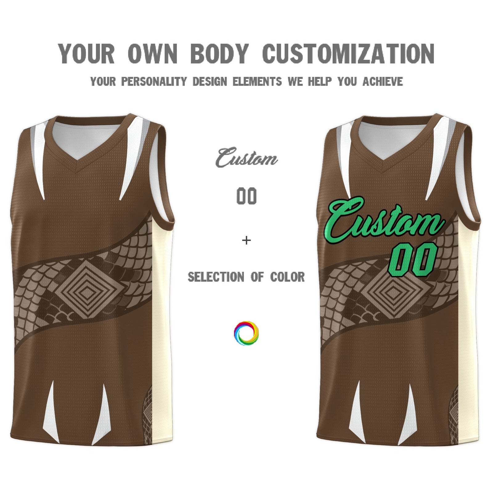 Custom Light Brown Light Khaki Snake Scale Venomous Fang Breathable Graffiti Pattern Basketball Suit Jersey