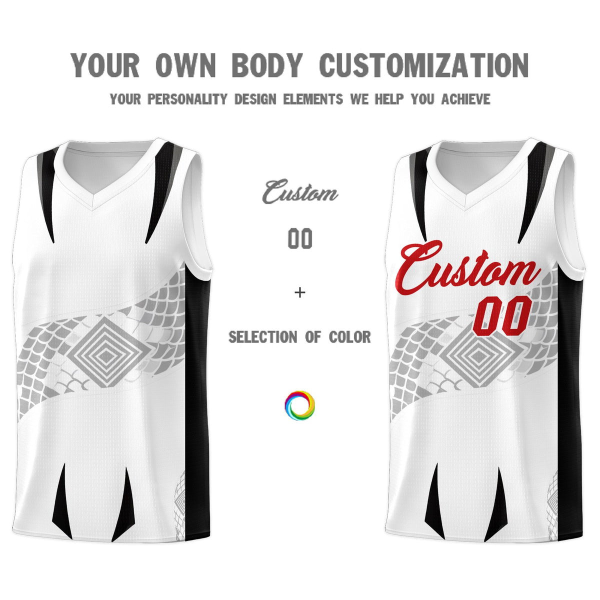 Custom White Black Snake Scale Venomous Fang for Leagues Graffiti Pattern Basketball Suit Jersey