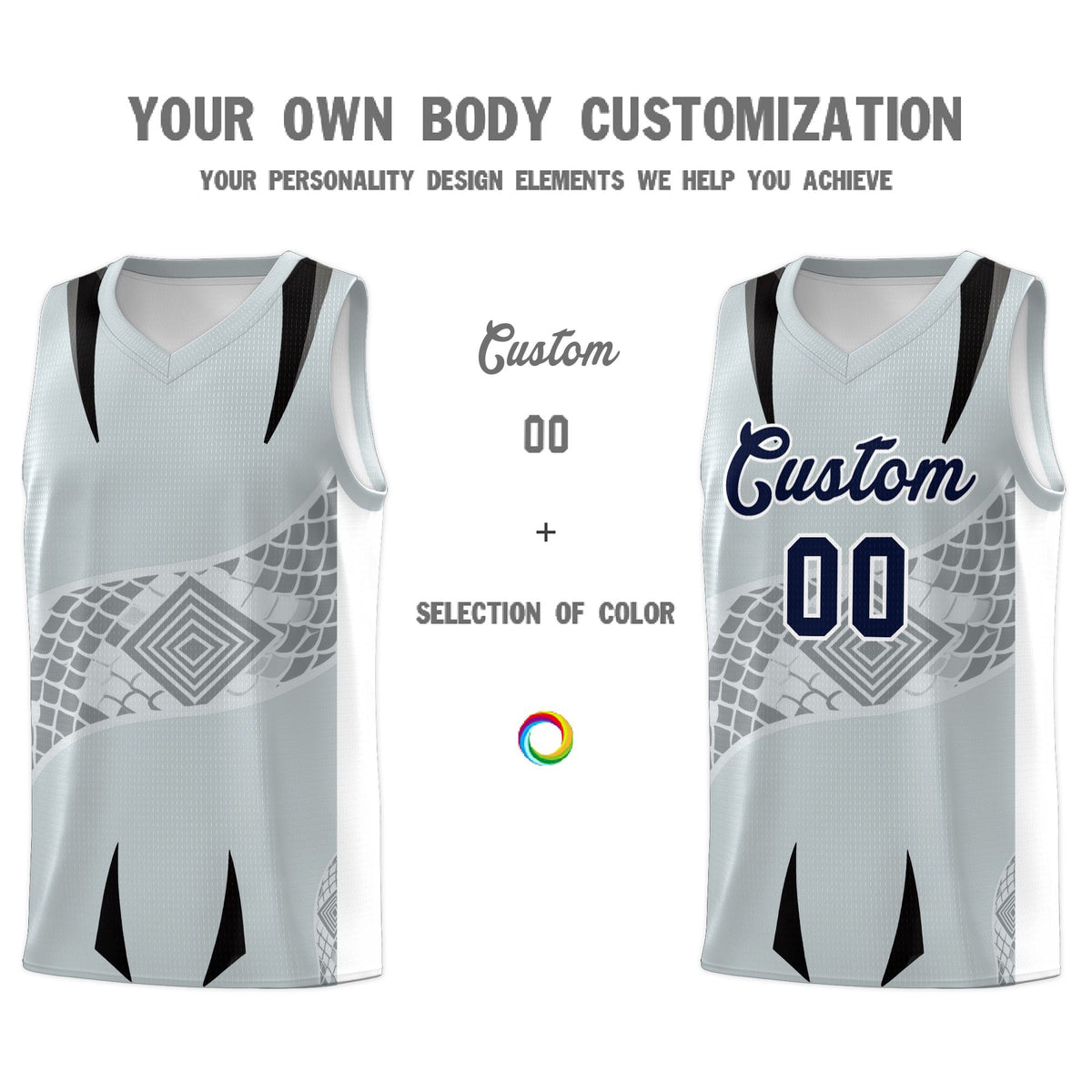 Custom Silver White Snake Scale Venomous Fang for Team Graffiti Pattern Basketball Suit Jersey