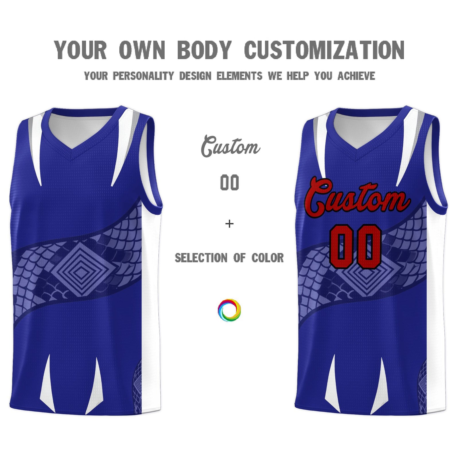 Custom Royal White Snake Scale Venomous Fang Drapable Graffiti Pattern Basketball Suit Jersey