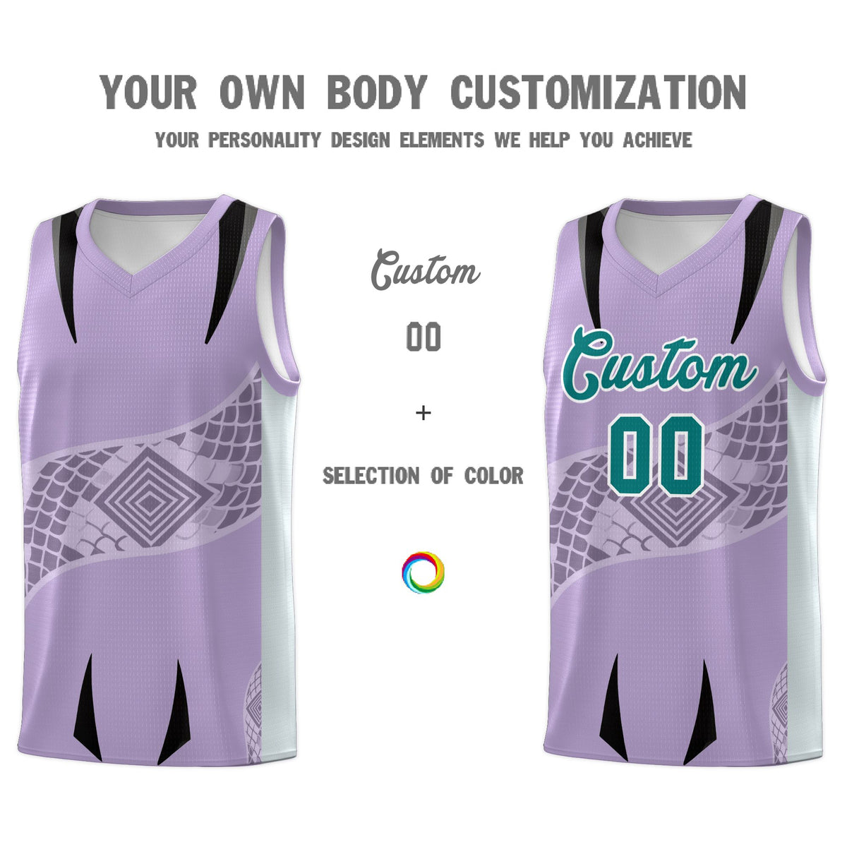 Custom Light Purple Silver Snake Scale Venomous Fang for Clubs Graffiti Pattern Basketball Suit Jersey