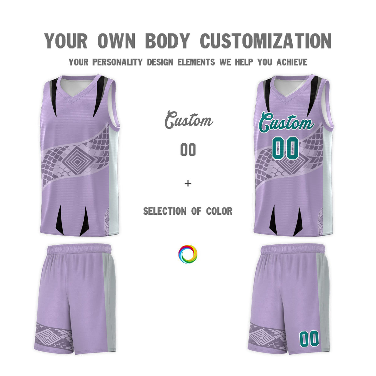 Custom Light Purple Silver Snake Scale Venomous Fang for Clubs Graffiti Pattern Basketball Suit Jersey