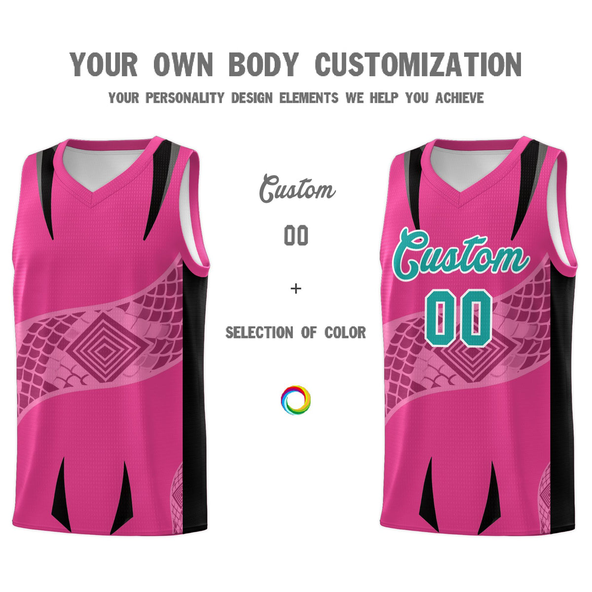 Custom Rose Red Black Snake Scale Venomous Fang for Team Graffiti Pattern Basketball Suit Jersey