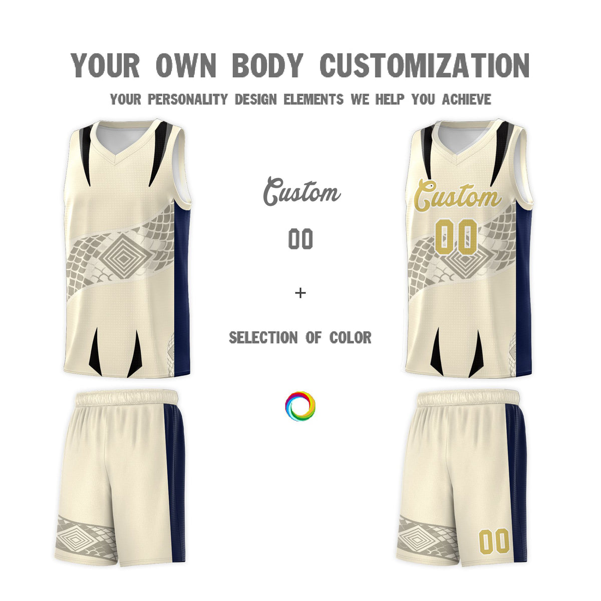 Custom Light Khaki Navy Snake Scale Venomous Fang for Leagues Graffiti Pattern Basketball Suit Jersey
