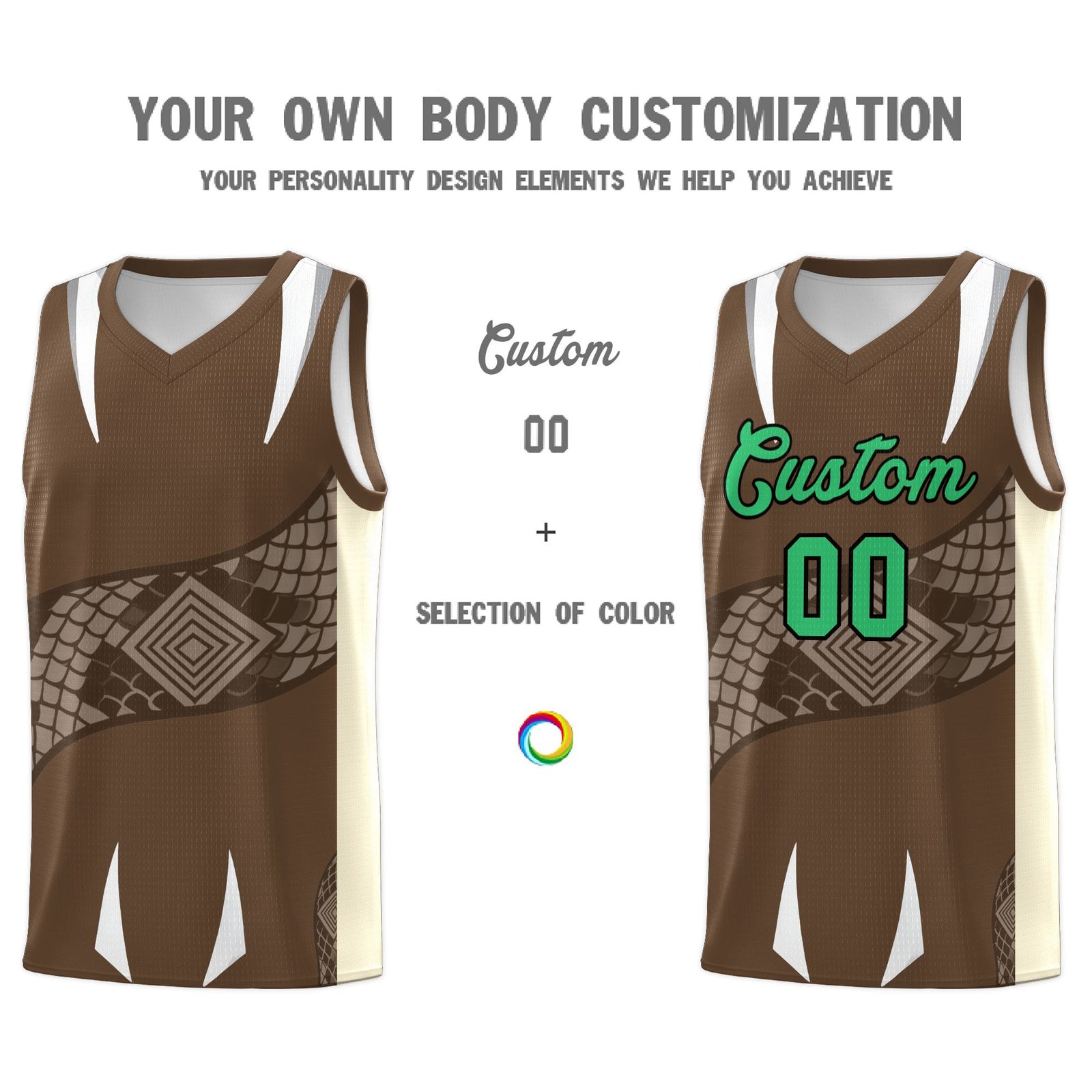 Custom Light Brown Light Khaki Snake Scale Venomous Fang Breathable Graffiti Pattern Basketball Suit Jersey
