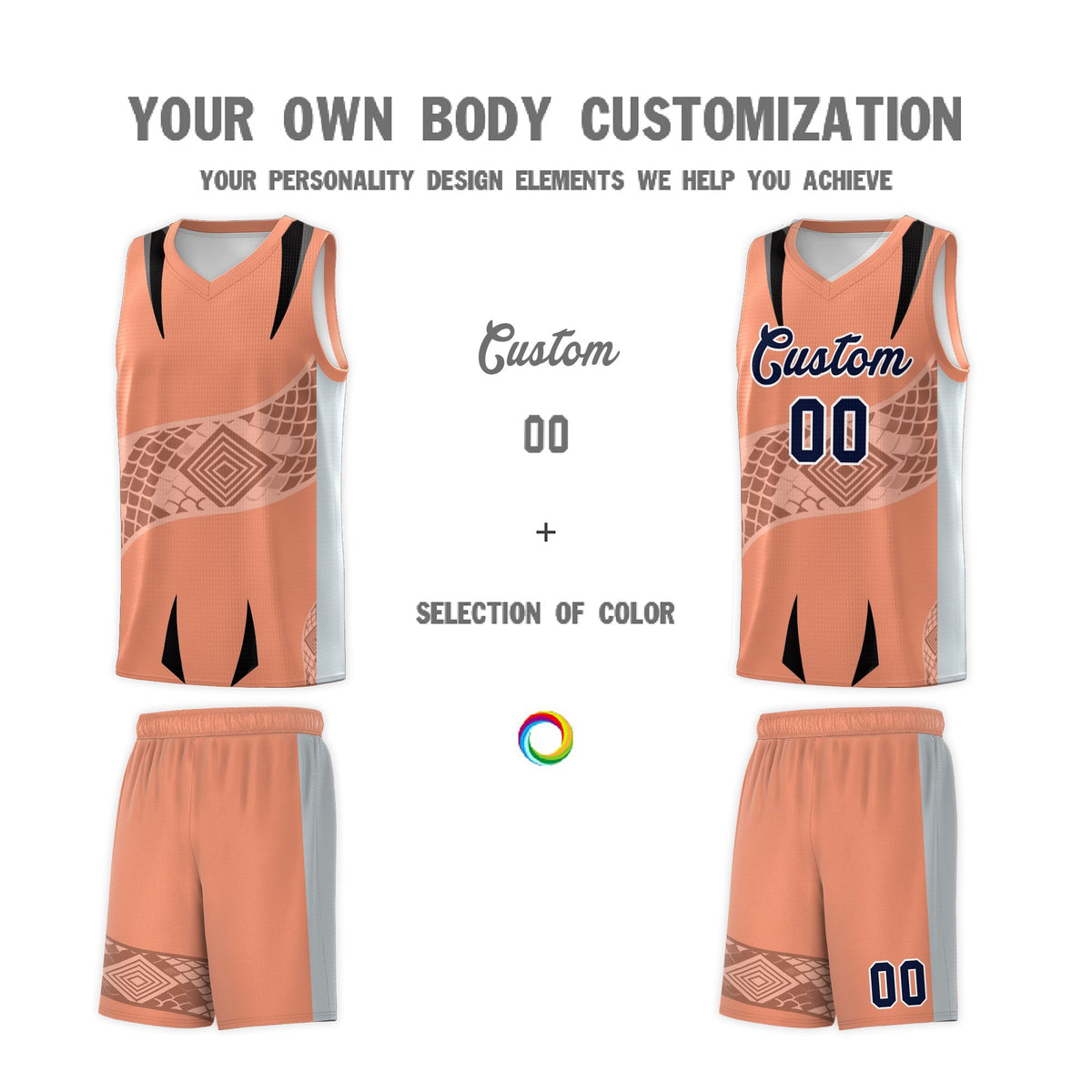 Custom Light Orange Silver Snake Scale Venomous Fang for Leagues Graffiti Pattern Basketball Suit Jersey