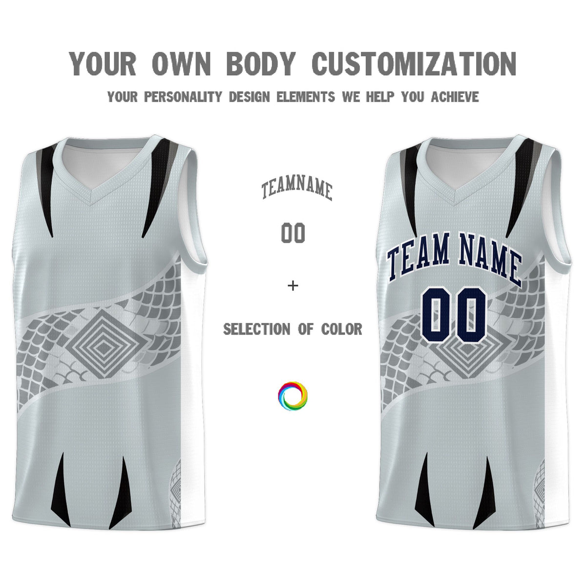 Custom Silver White Snake Scale Venomous Fang for Team Graffiti Pattern Basketball Suit Jersey