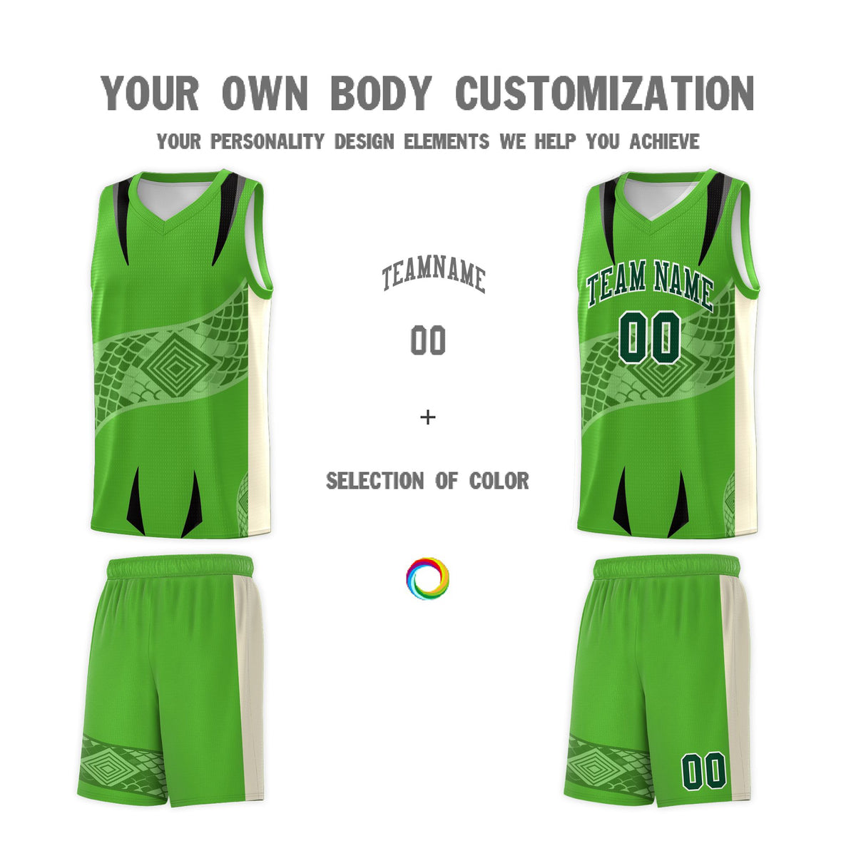 Custom Light Green Cream Snake Scale Venomous Fang for Team Graffiti Pattern Basketball Suit Jersey