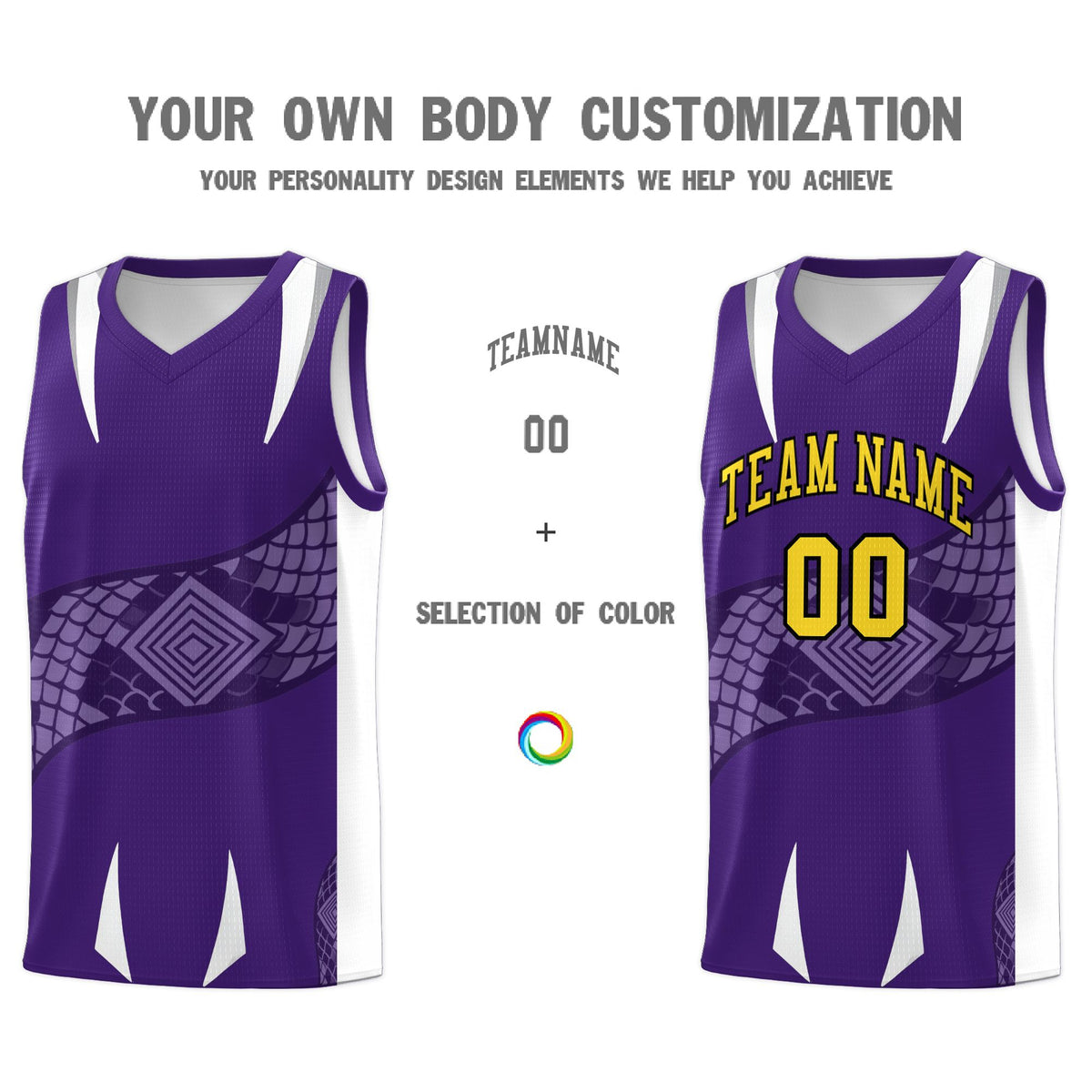 Custom Purple White Snake Scale Venomous Fang Drapable Graffiti Pattern Basketball Suit Jersey
