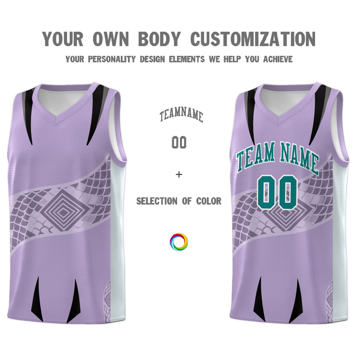 Custom Light Purple Silver Snake Scale Venomous Fang for Clubs Graffiti Pattern Basketball Suit Jersey