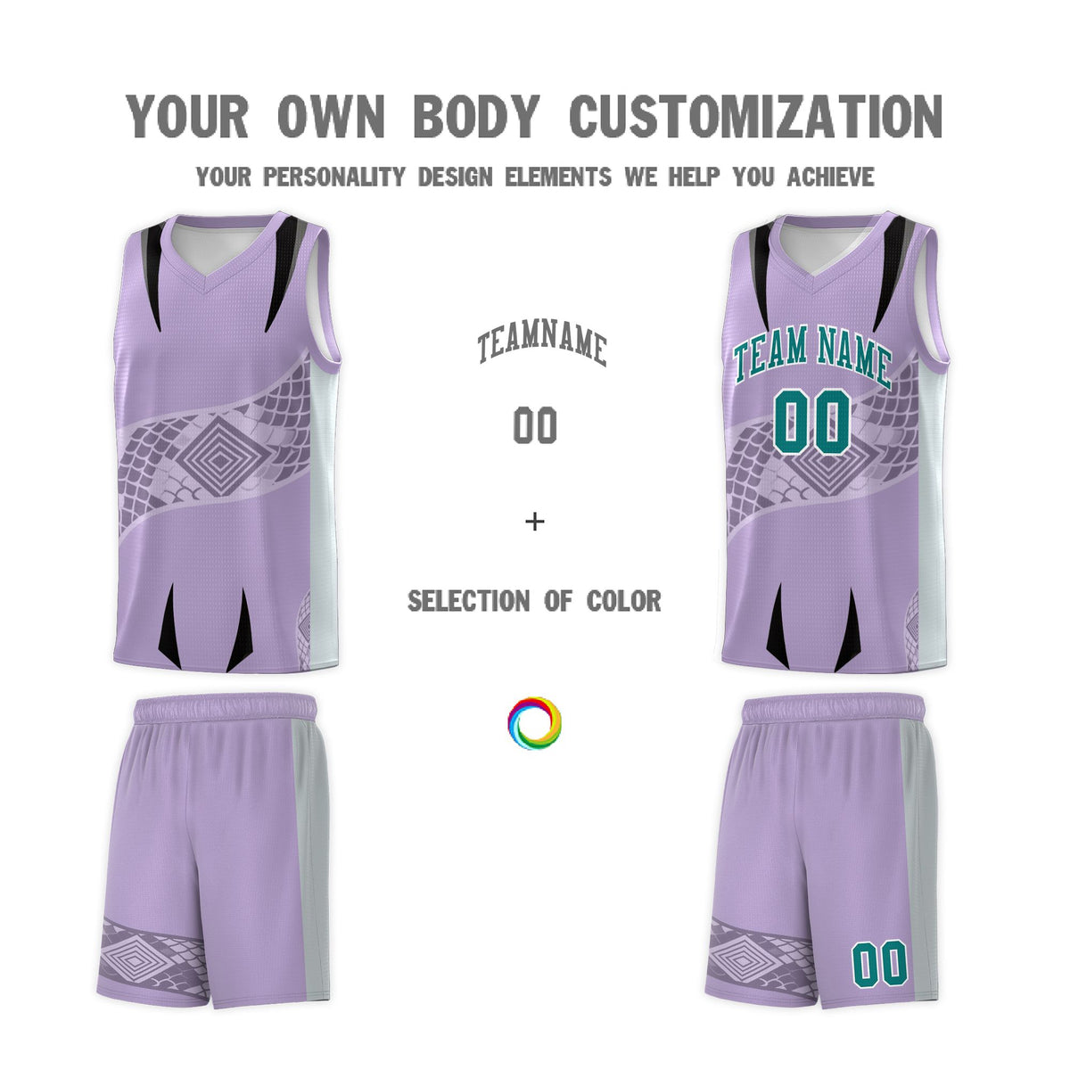 Custom Light Purple Silver Snake Scale Venomous Fang for Clubs Graffiti Pattern Basketball Suit Jersey