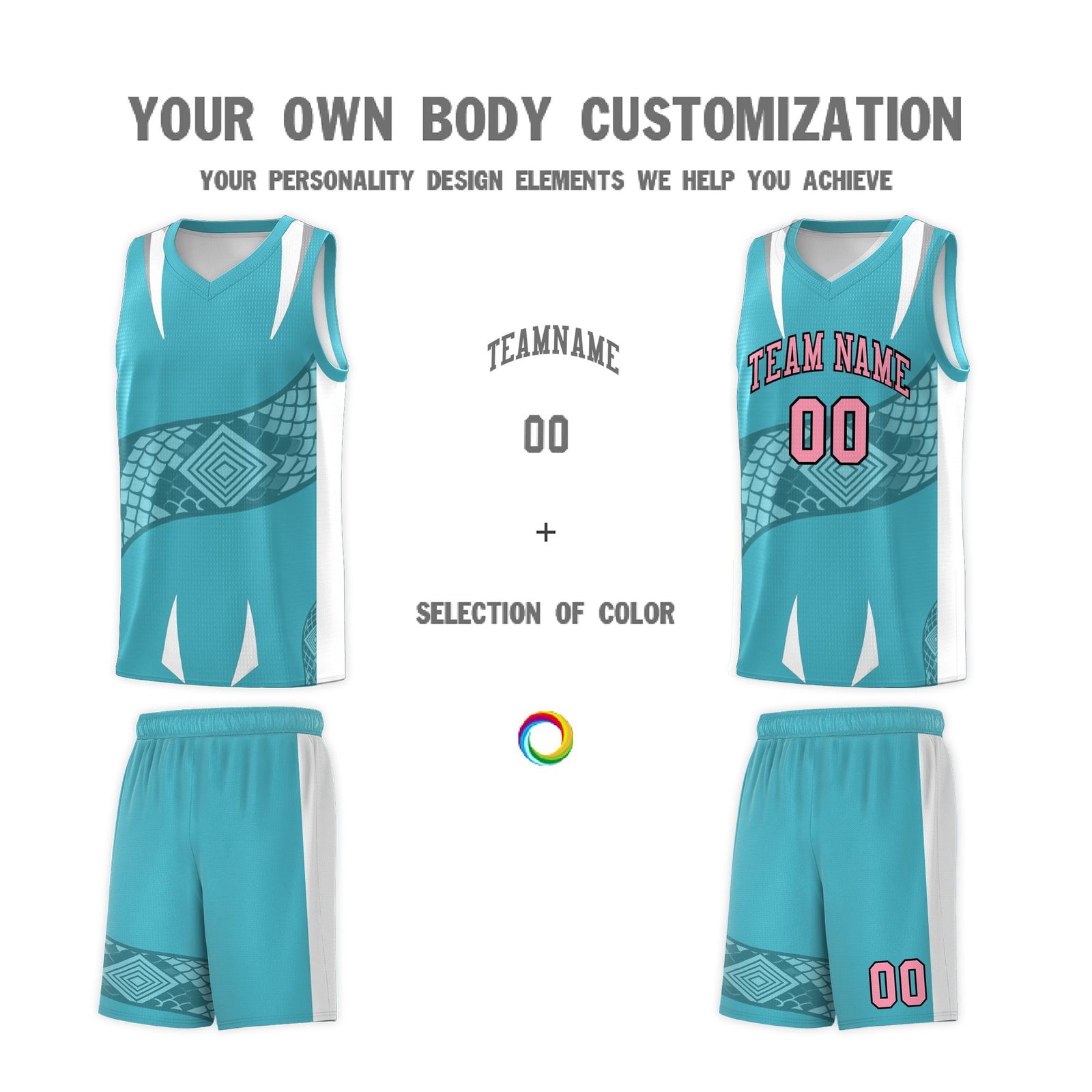 Custom Sky Blue White Snake Scale Venomous Fang Drapable Graffiti Pattern Basketball Suit Jersey