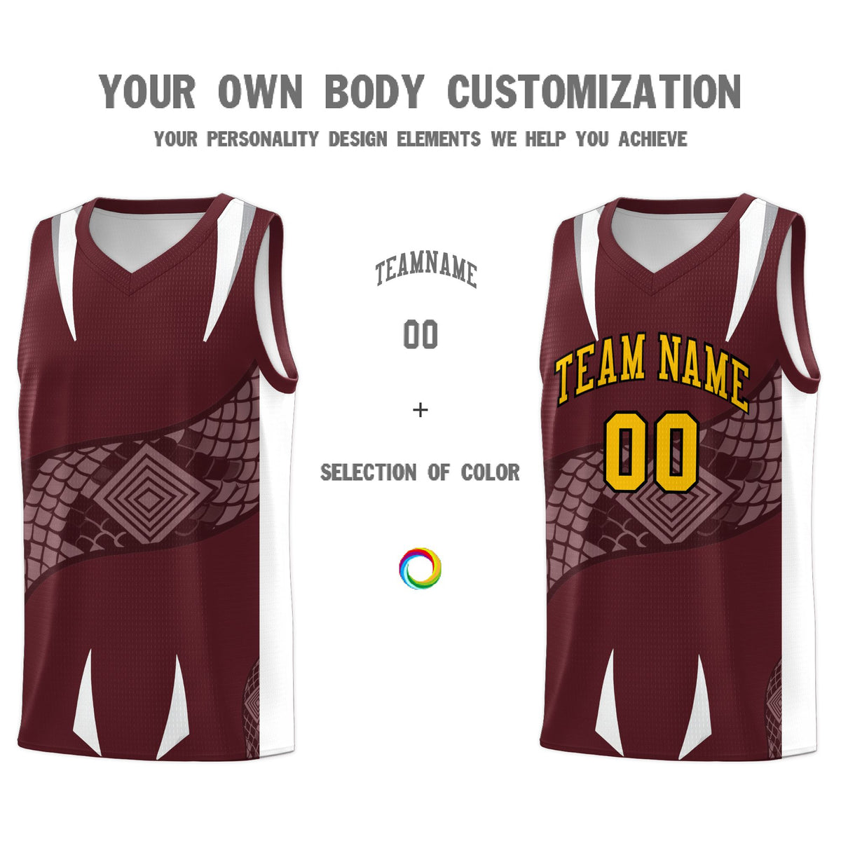 Custom Burgundy White Snake Scale Venomous Fang Drapable Graffiti Pattern Basketball Suit Jersey