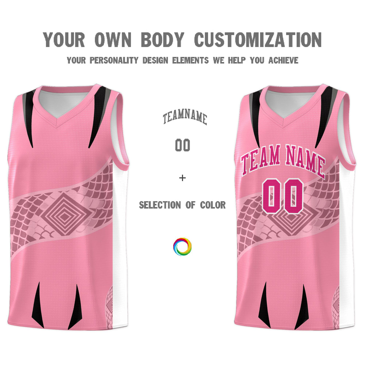 Custom Light Pink White Snake Scale Venomous Fang for Clubs Graffiti Pattern Basketball Suit Jersey