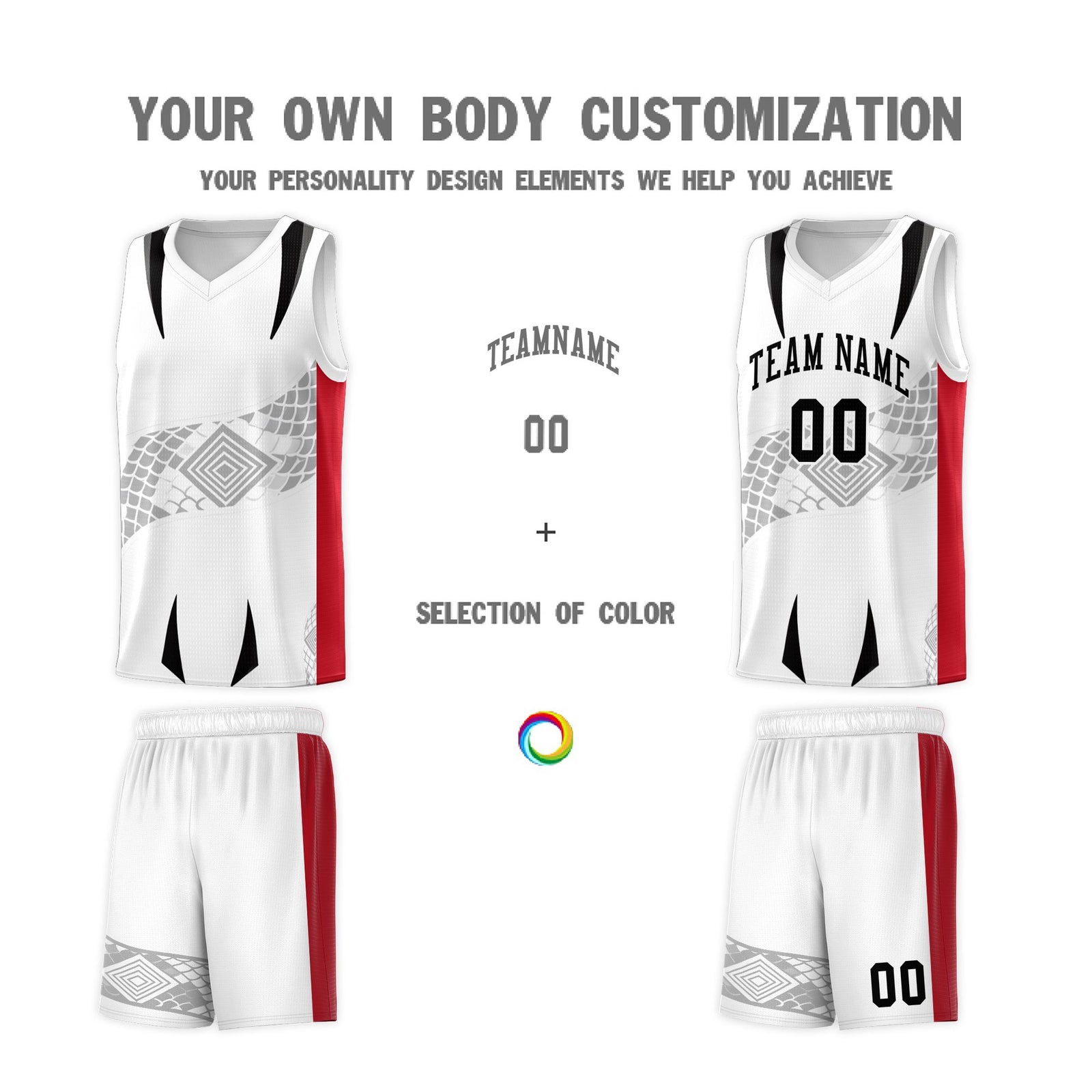 Custom White Red Snake Scale Venomous Fang for Clubs Graffiti Pattern Basketball Suit Jersey
