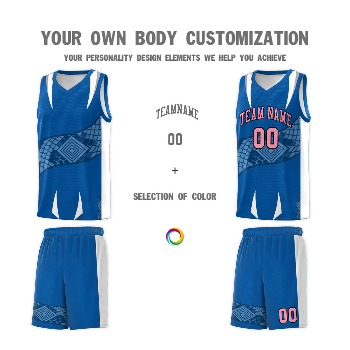 Custom Royal White Snake Scale Venomous Fang Lightweight Graffiti Pattern Basketball Suit Jersey