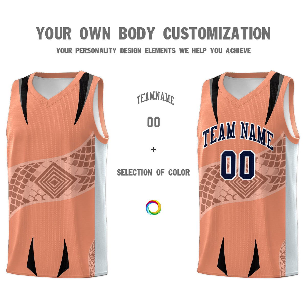 Custom Light Orange Silver Snake Scale Venomous Fang for Leagues Graffiti Pattern Basketball Suit Jersey
