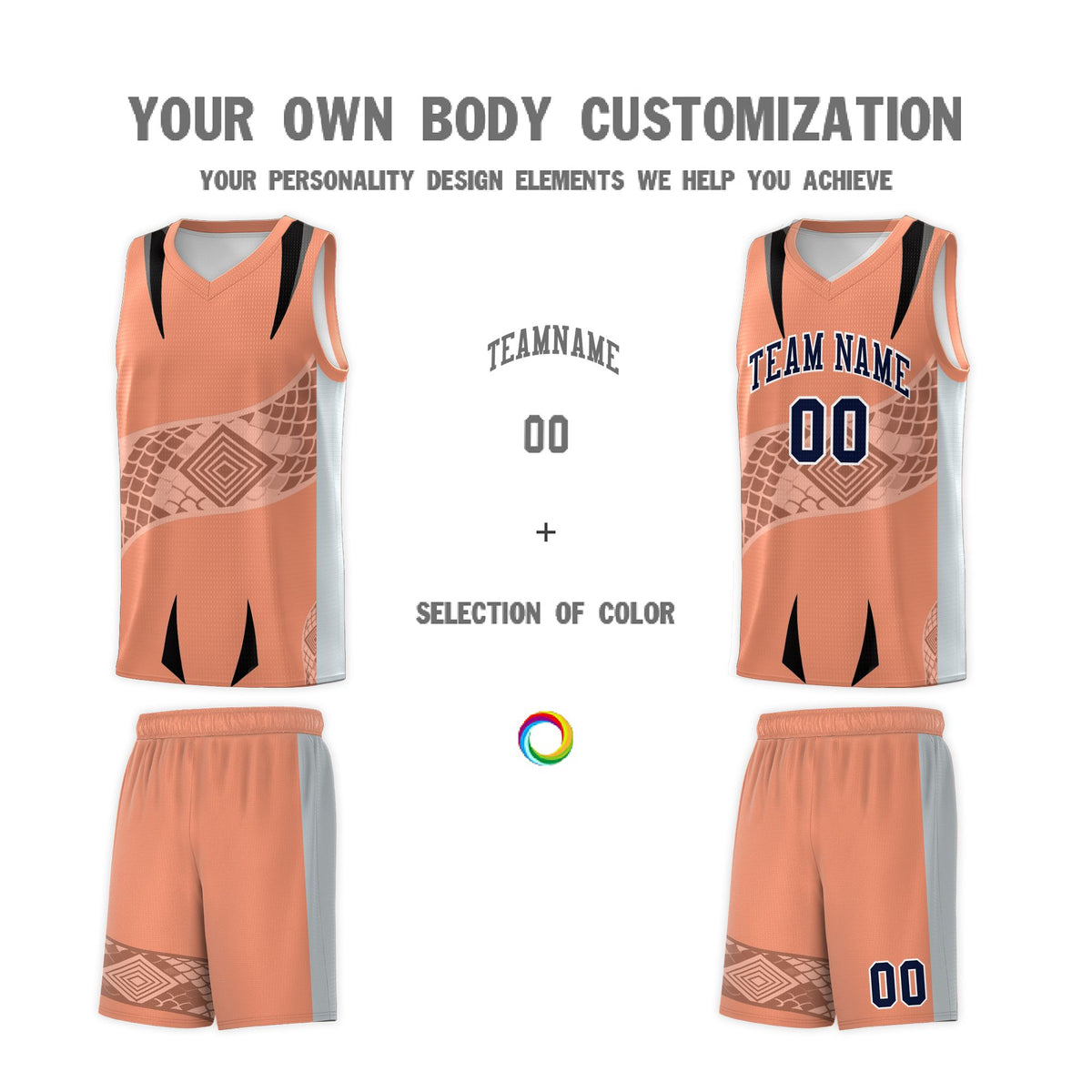 Custom Light Orange Silver Snake Scale Venomous Fang for Leagues Graffiti Pattern Basketball Suit Jersey