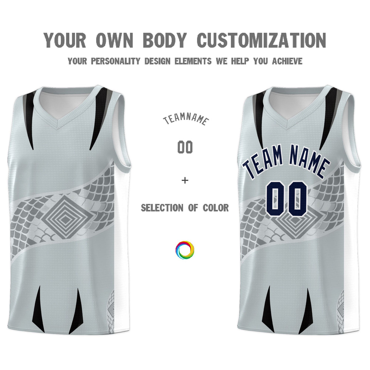 Custom Silver White Snake Scale Venomous Fang for Team Graffiti Pattern Basketball Suit Jersey