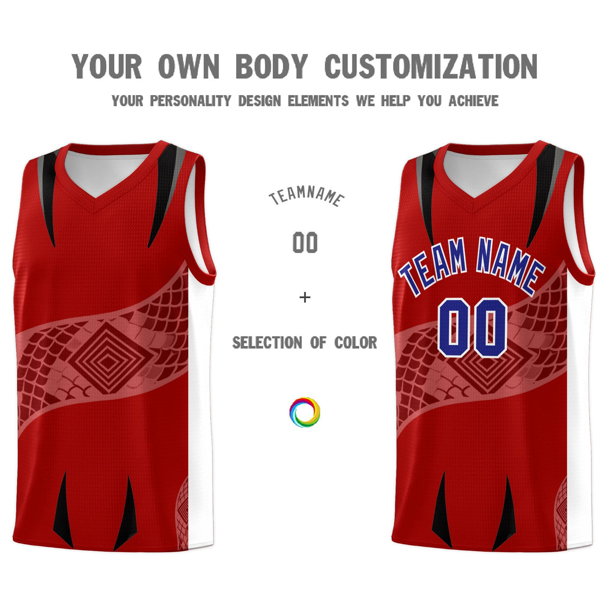 Custom Red White Snake Scale Venomous Fang for Leagues Graffiti Pattern Basketball Suit Jersey
