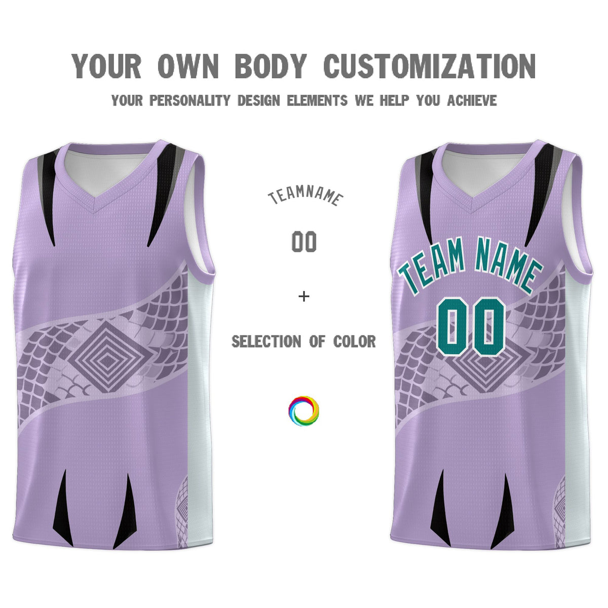 Custom Light Purple Silver Snake Scale Venomous Fang for Clubs Graffiti Pattern Basketball Suit Jersey