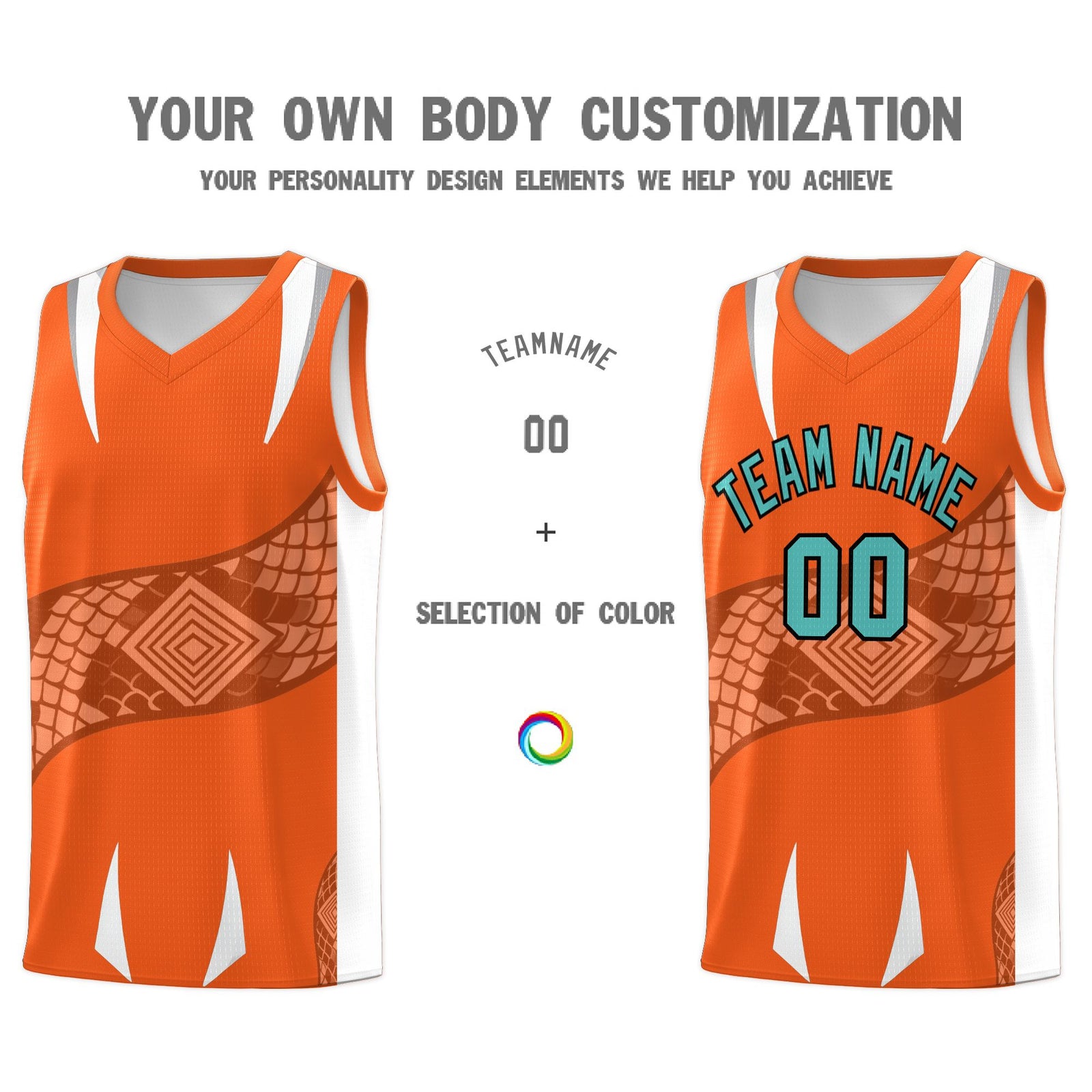 Custom Orange White Snake Scale Venomous Fang Lightweight Graffiti Pattern Basketball Suit Jersey
