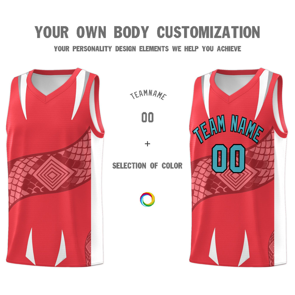 Custom Light Red White Snake Scale Venomous Fang Lightweight Graffiti Pattern Basketball Suit Jersey