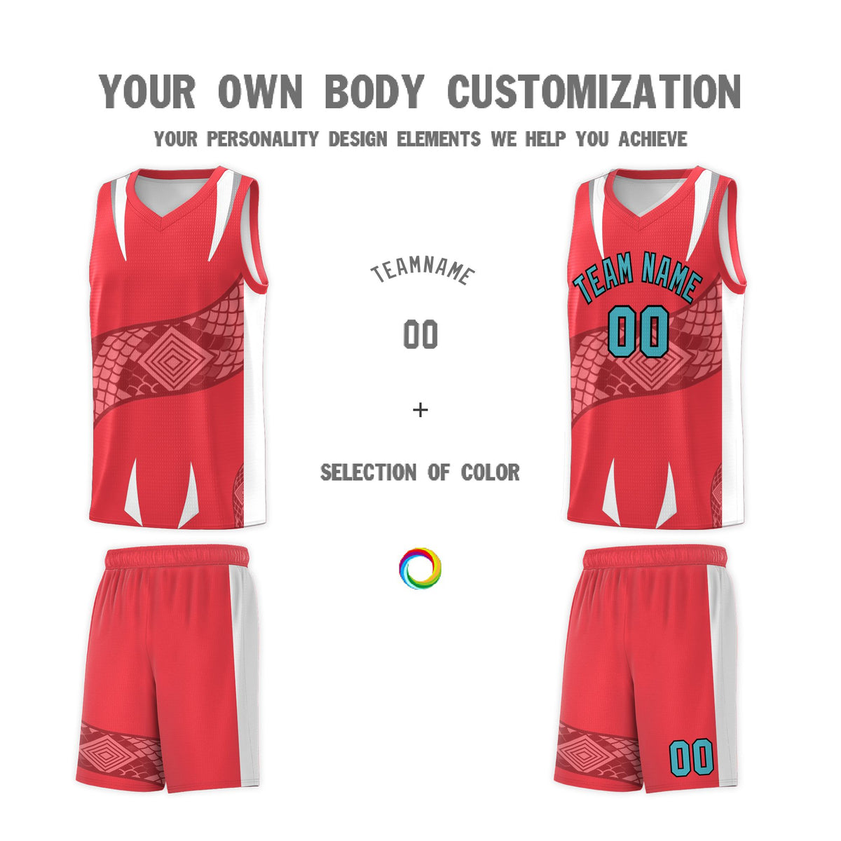 Custom Light Red White Snake Scale Venomous Fang Lightweight Graffiti Pattern Basketball Suit Jersey