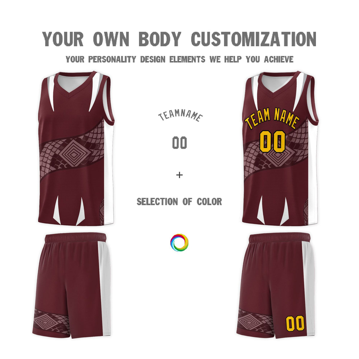 Custom Burgundy White Snake Scale Venomous Fang Drapable Graffiti Pattern Basketball Suit Jersey
