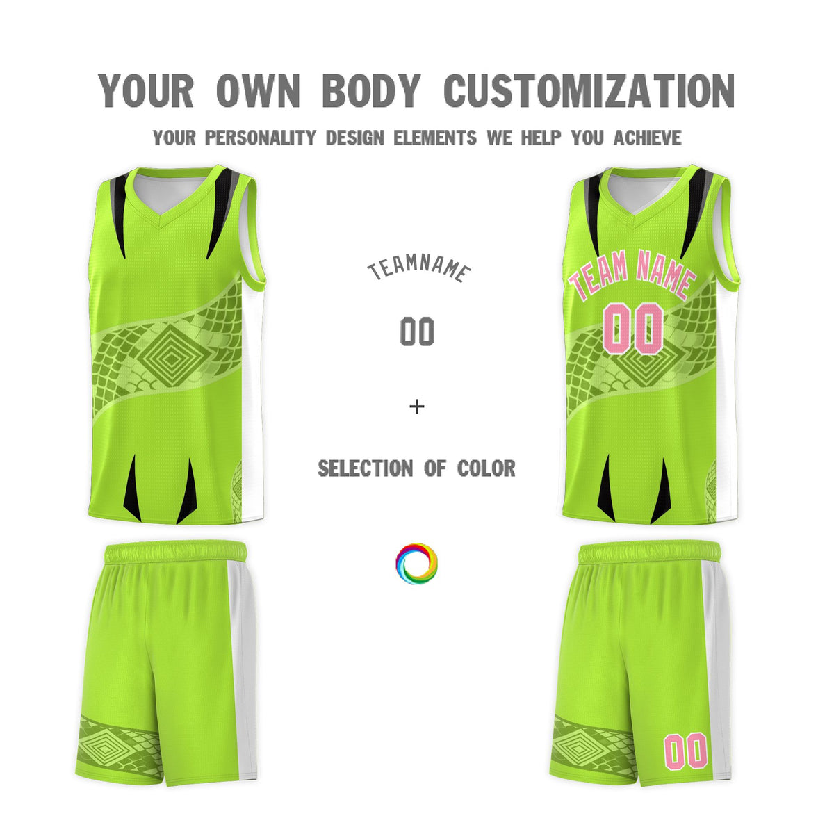 Custom Neon Green White Snake Scale Venomous Fang for Leagues Graffiti Pattern Basketball Suit Jersey