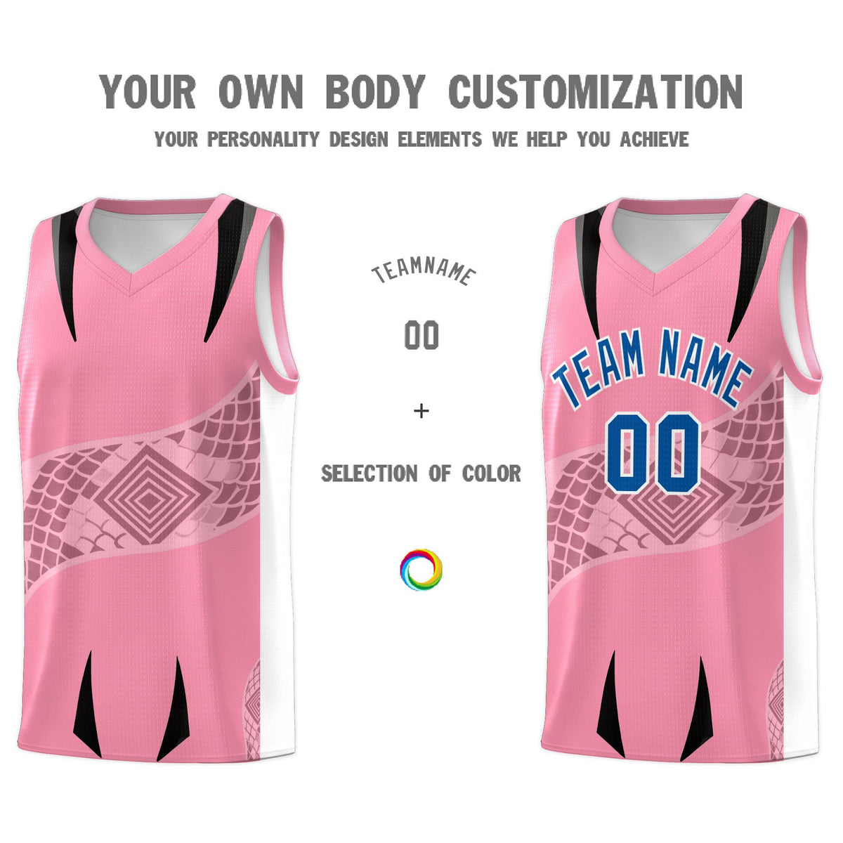 Custom Light Pink White Snake Scale Venomous Fang for Team Graffiti Pattern Basketball Suit Jersey