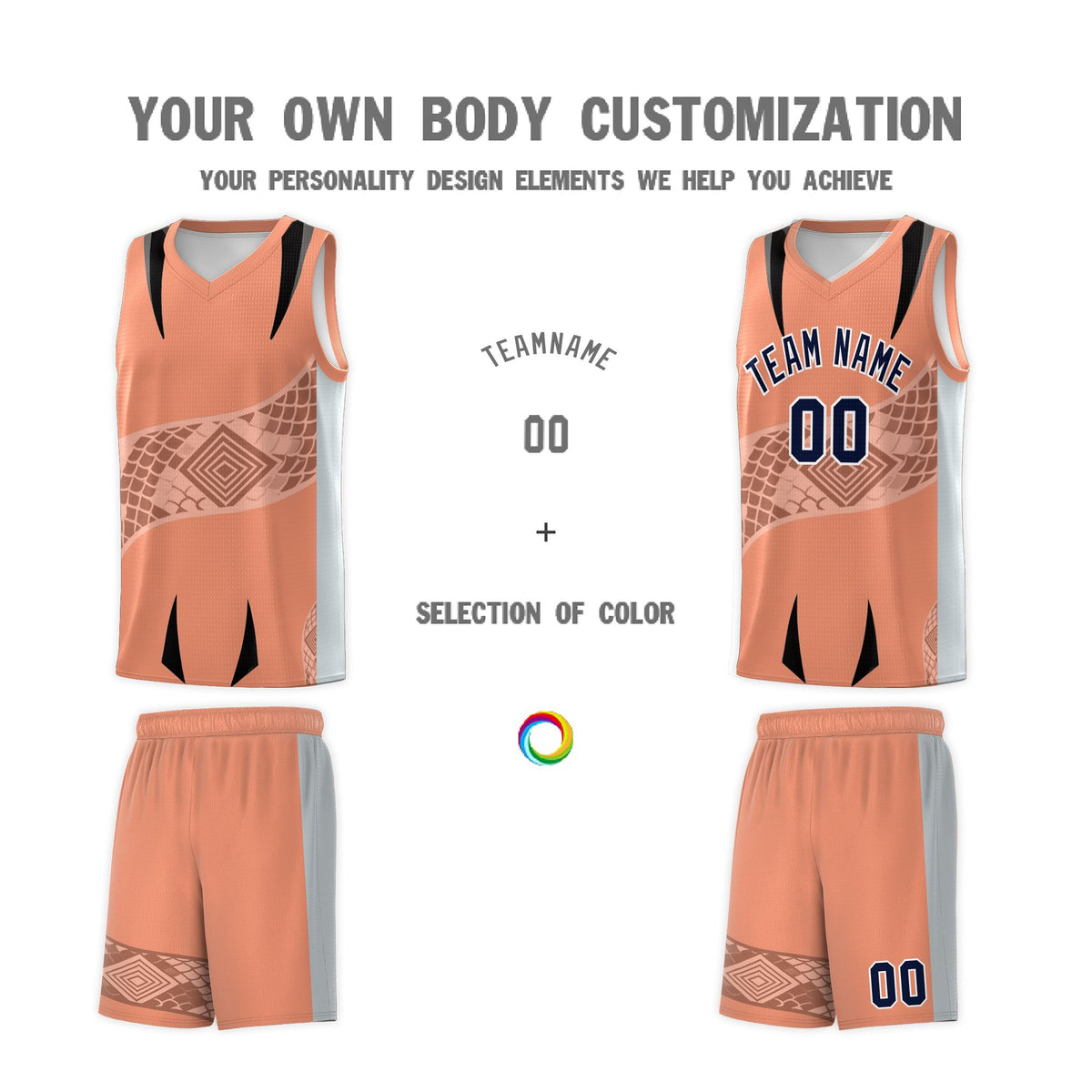 Custom Light Orange Silver Snake Scale Venomous Fang for Leagues Graffiti Pattern Basketball Suit Jersey