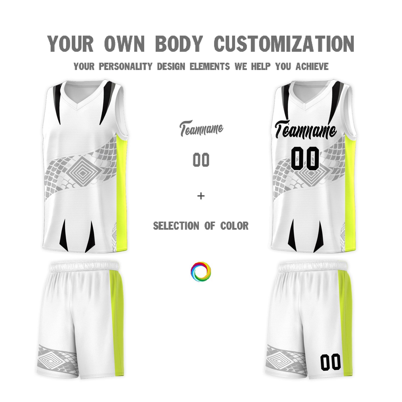 Custom White Neon Green Snake Scale Venomous Fang for Clubs Graffiti Pattern Basketball Suit Jersey