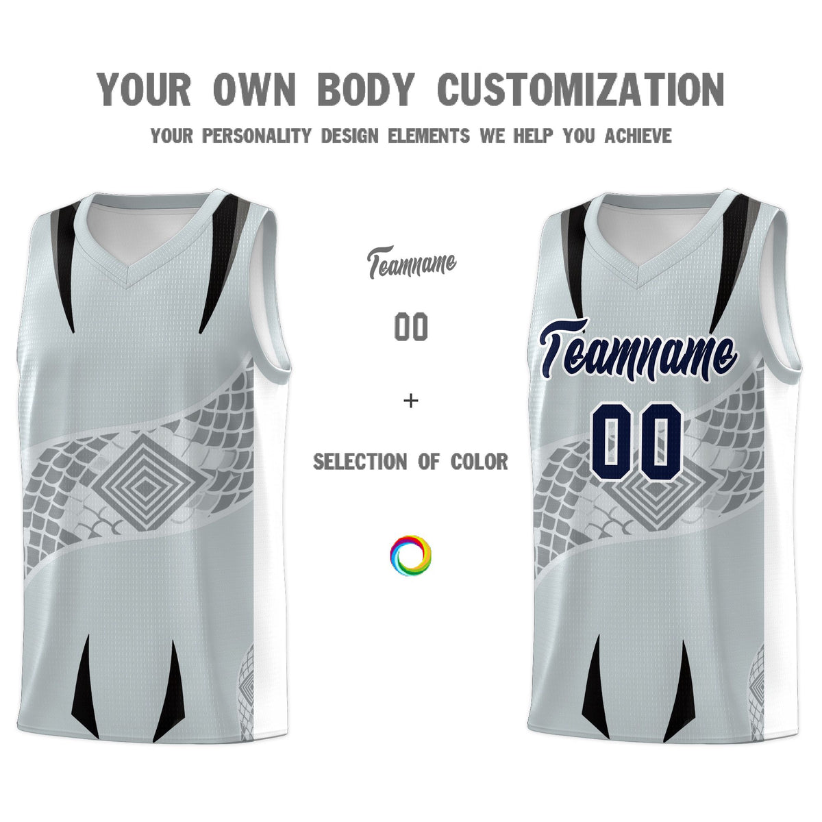Custom Silver White Snake Scale Venomous Fang for Team Graffiti Pattern Basketball Suit Jersey