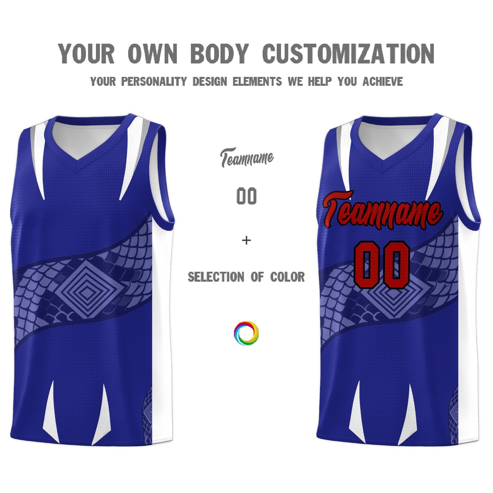 Custom Royal White Snake Scale Venomous Fang Drapable Graffiti Pattern Basketball Suit Jersey