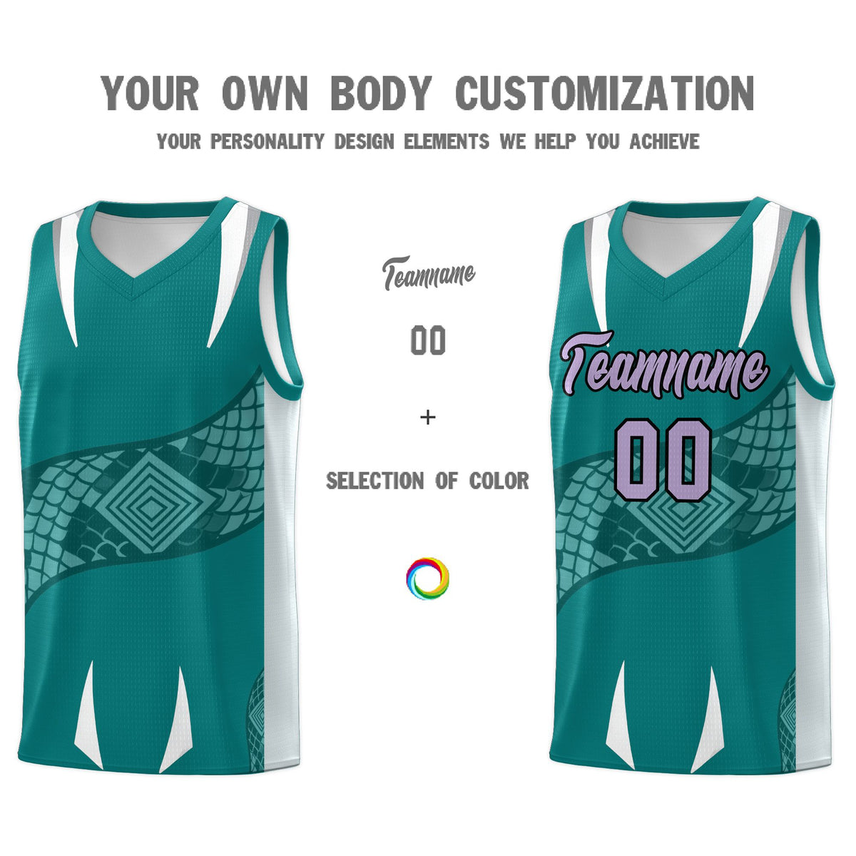 Custom Teal Silver Snake Scale Venomous Fang Breathable Graffiti Pattern Basketball Suit Jersey