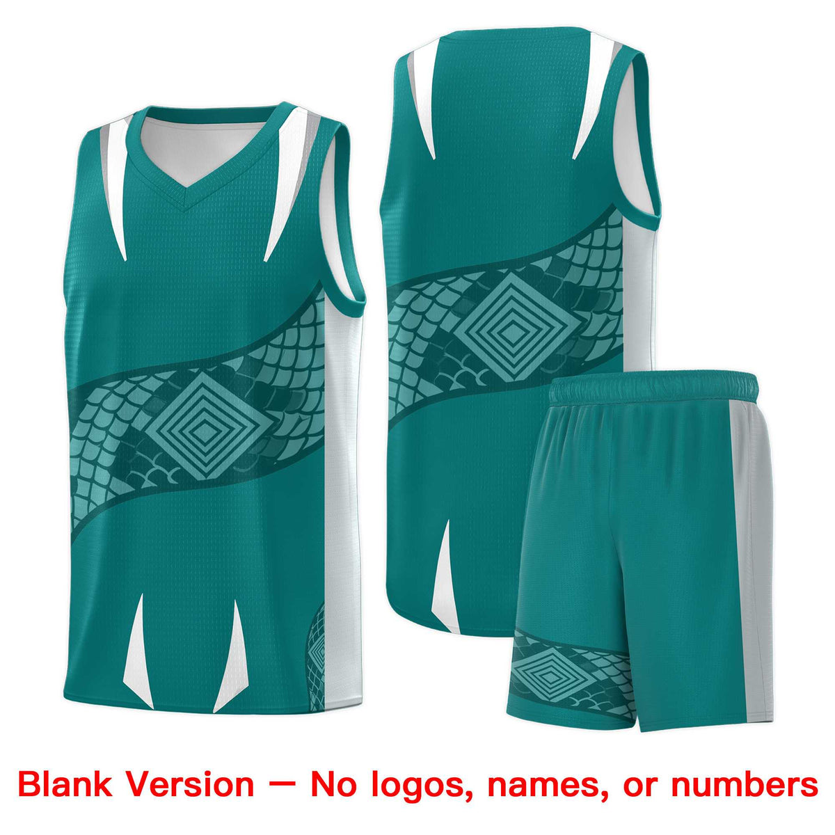 Custom Teal Silver Snake Scale Venomous Fang Breathable Graffiti Pattern Basketball Suit Jersey