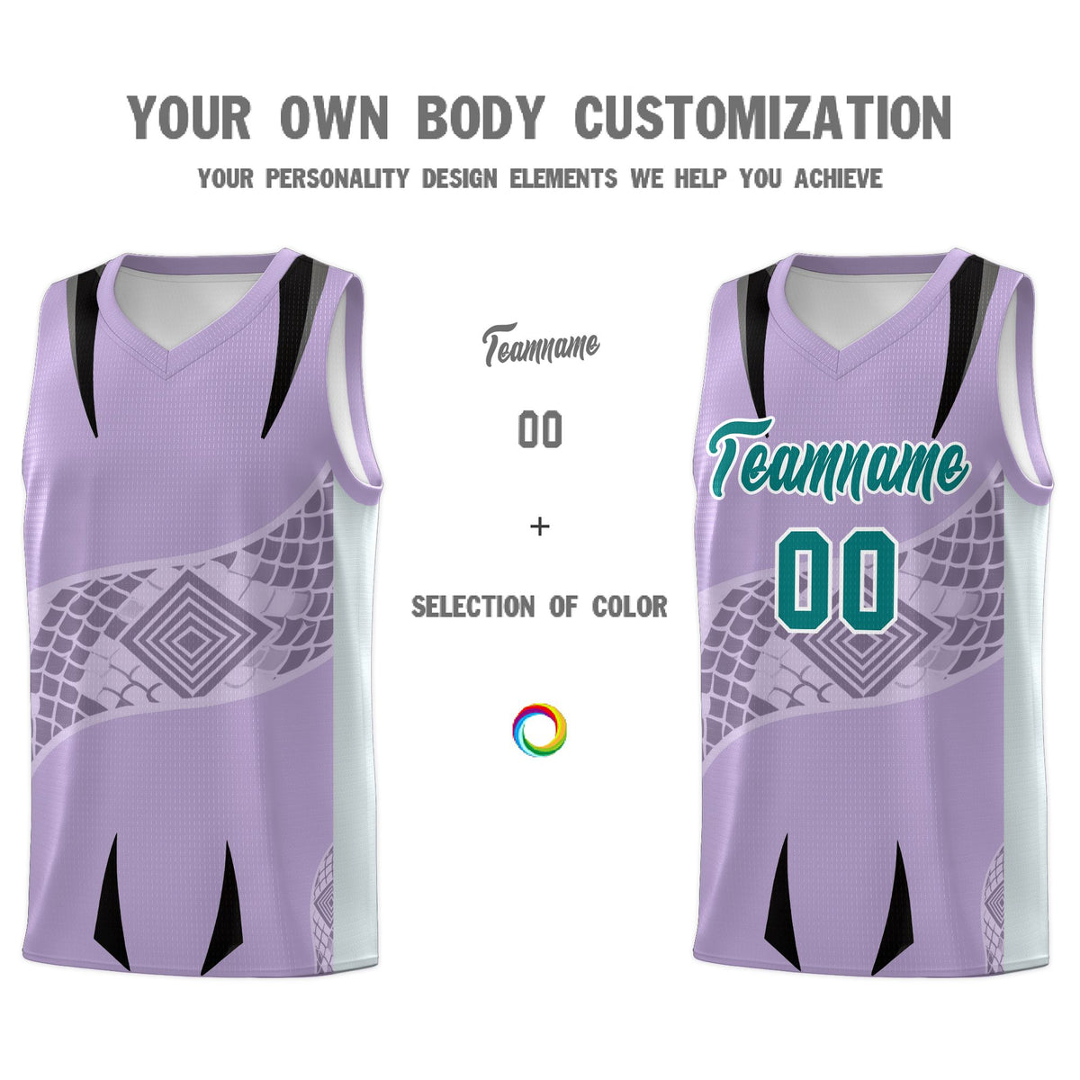 Custom Light Purple Silver Snake Scale Venomous Fang for Clubs Graffiti Pattern Basketball Suit Jersey