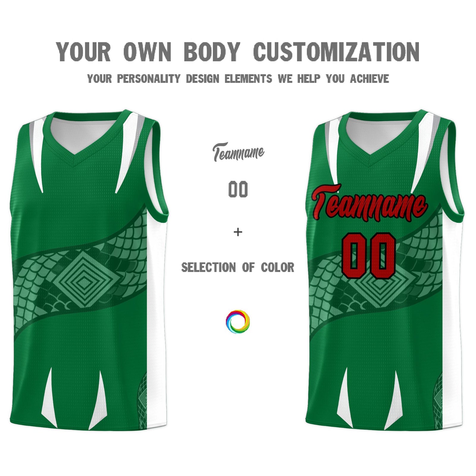 Custom Kelly Green White Snake Scale Venomous Fang Breathable Graffiti Pattern Basketball Suit Jersey
