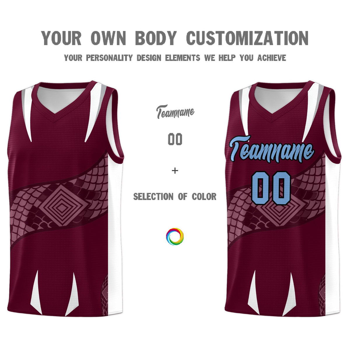Custom Burgundy White Snake Scale Venomous Fang Lightweight Graffiti Pattern Basketball Suit Jersey