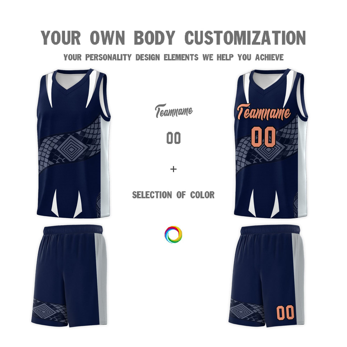 Custom Navy Silver Snake Scale Venomous Fang Drapable Graffiti Pattern Basketball Suit Jersey