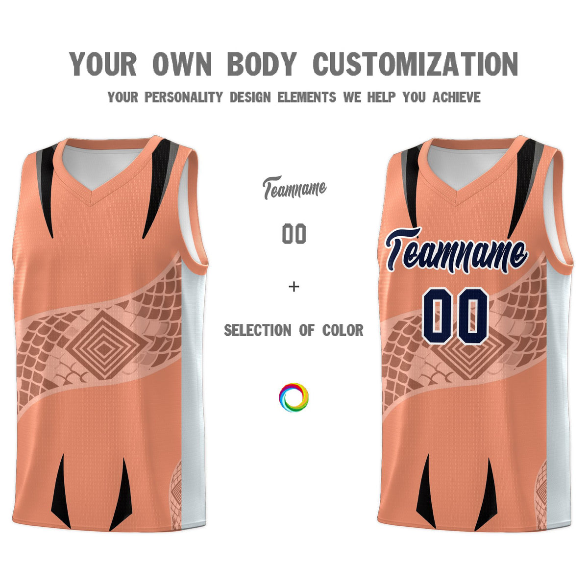 Custom Light Orange Silver Snake Scale Venomous Fang for Leagues Graffiti Pattern Basketball Suit Jersey