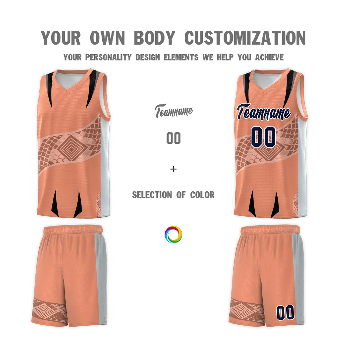 Custom Light Orange Silver Snake Scale Venomous Fang for Leagues Graffiti Pattern Basketball Suit Jersey