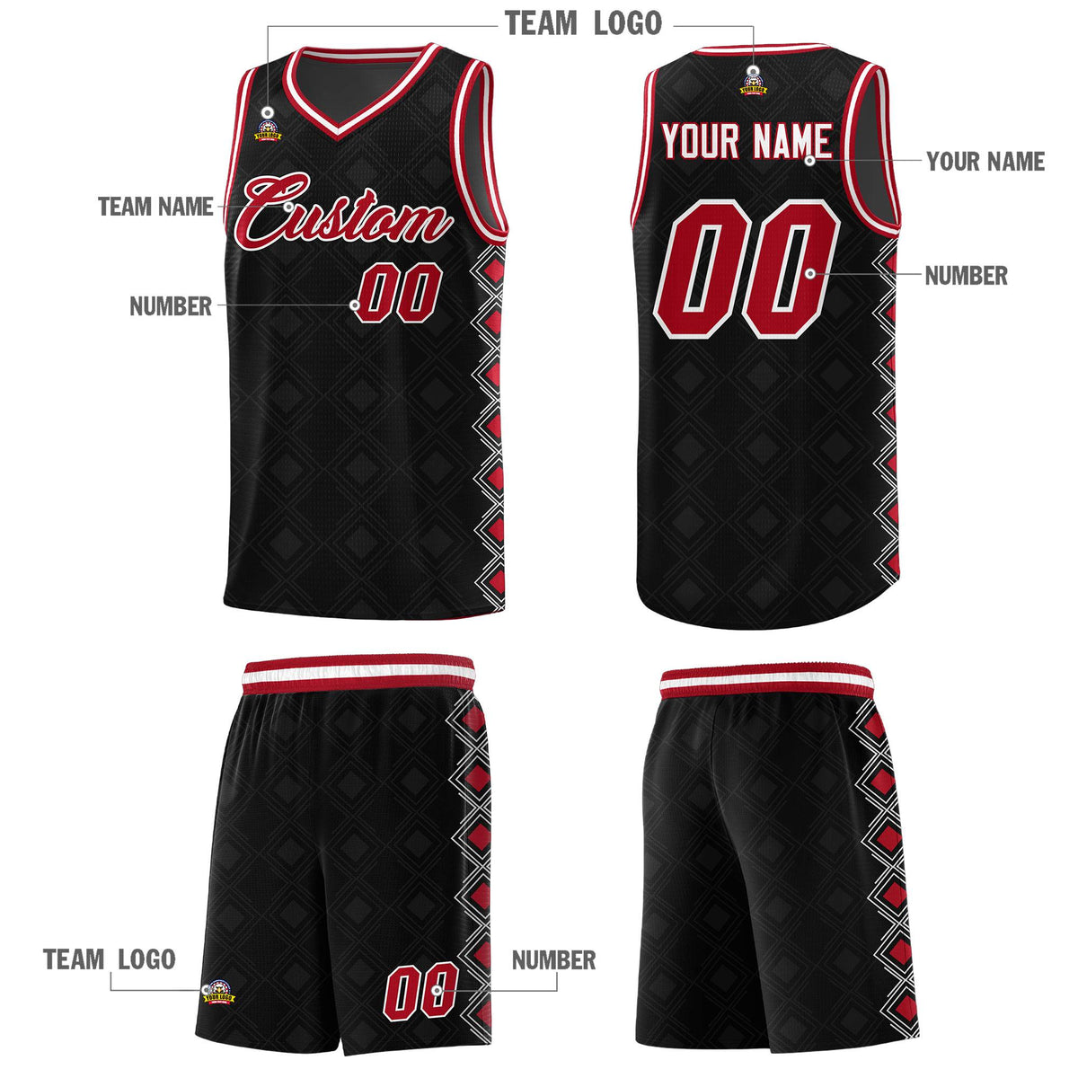 Custom Black Side Blocks Sports Uniform Basketball Jersey